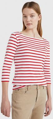 Bielo-červené dámske pruhované tričko Tommy Hilfiger