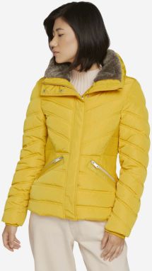 Žltá dámska prešívaná zimná bunda s límcom s umelým kožúškom Tom Tailor