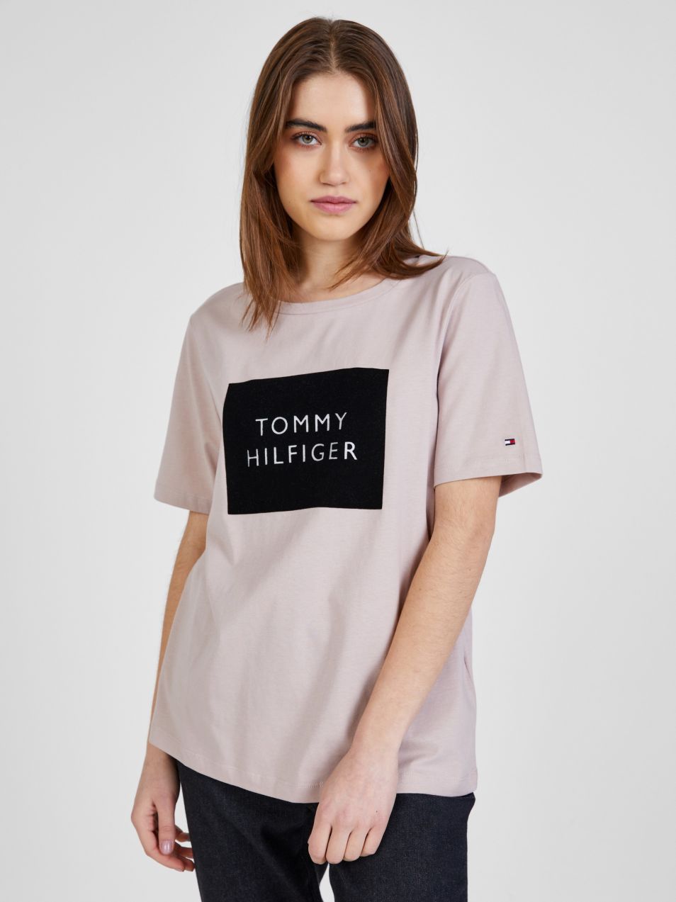 Svetloružové tričko s potlačou Tommy Hilfiger