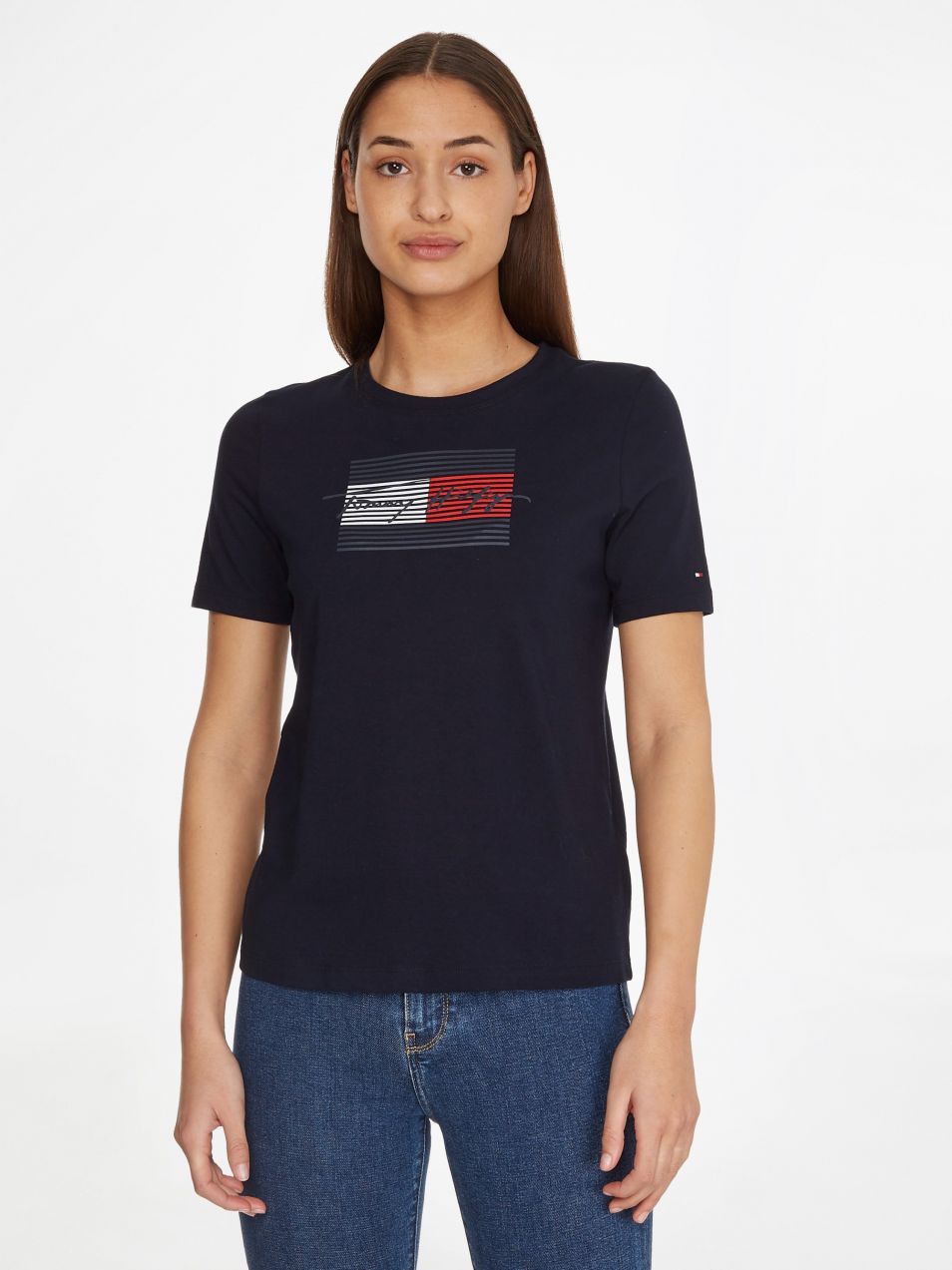 Tmavomodré dámske tričko s potlačou Tommy Hilfiger