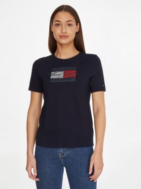 Tmavomodré dámske tričko s potlačou Tommy Hilfiger