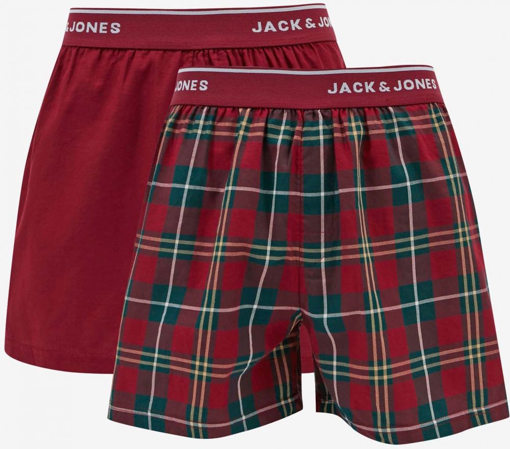 Sada dvoch vianočných trenýrok vo vínovej farbe Jack & Jones Max Woven