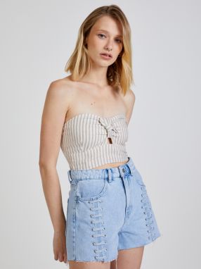 Béžový dámsky pruhovaný crop top TALLY WEiJL