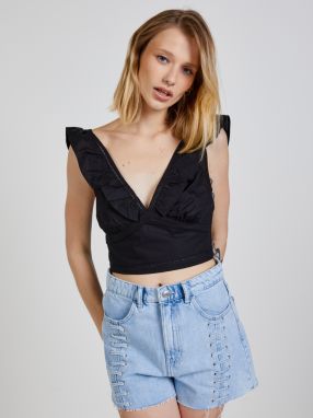 Čierny dámsky crop top s volánmi TALLY WEiJL