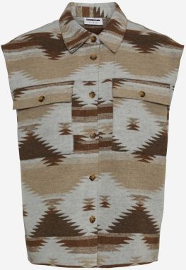 Hnedo-béžová vzorovaná vesta Noisy May Aztec