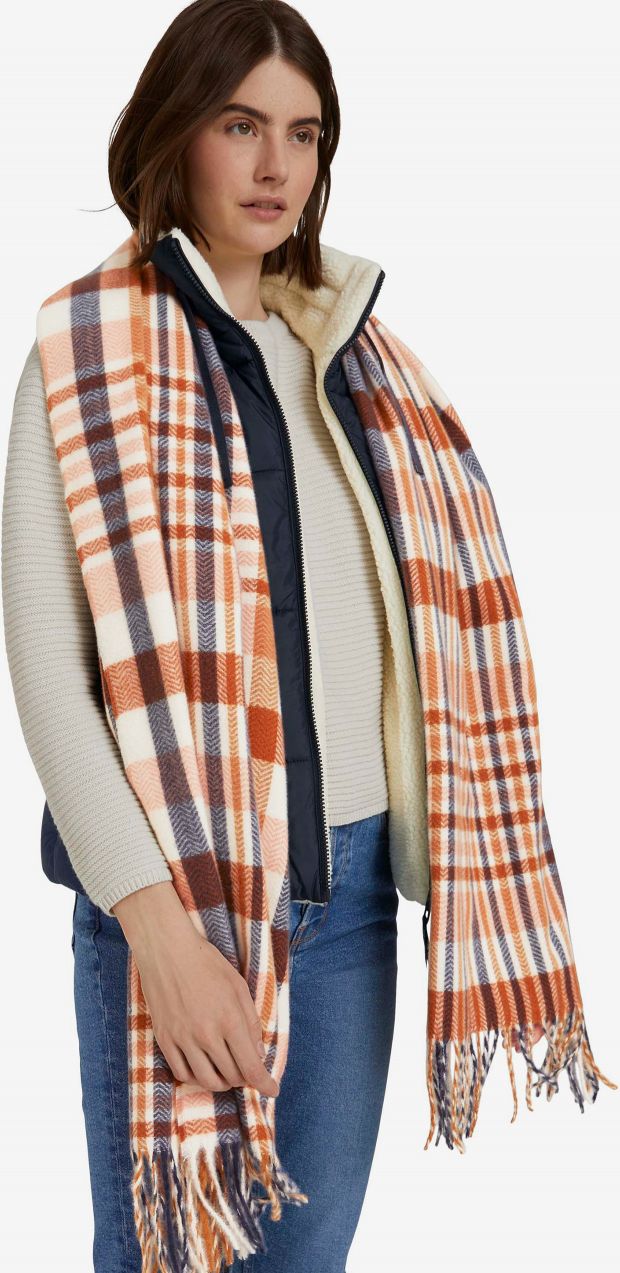Oranžový dámsky kockovaný šál Tom Tailor Denim