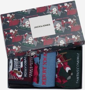 Sada troch párov pánskych vianočných ponožiek v modrej, zelenej a čiernej farbe Jack & Jones Santa Claus Sock