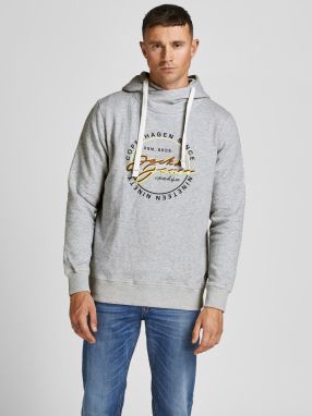 Mikiny s kapucou pre mužov Jack & Jones - svetlosivá