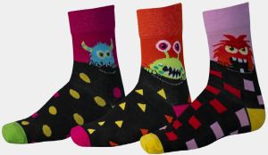 Sada troch párov vzorovaných ponožiek v ružovej a čiernej farbe SAM 73