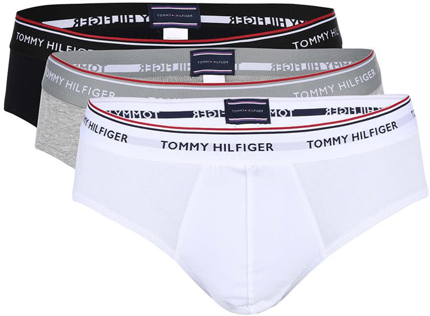 Súprava troch slipov v čiernej, sivej a bielej farbe Tommy Hilfiger