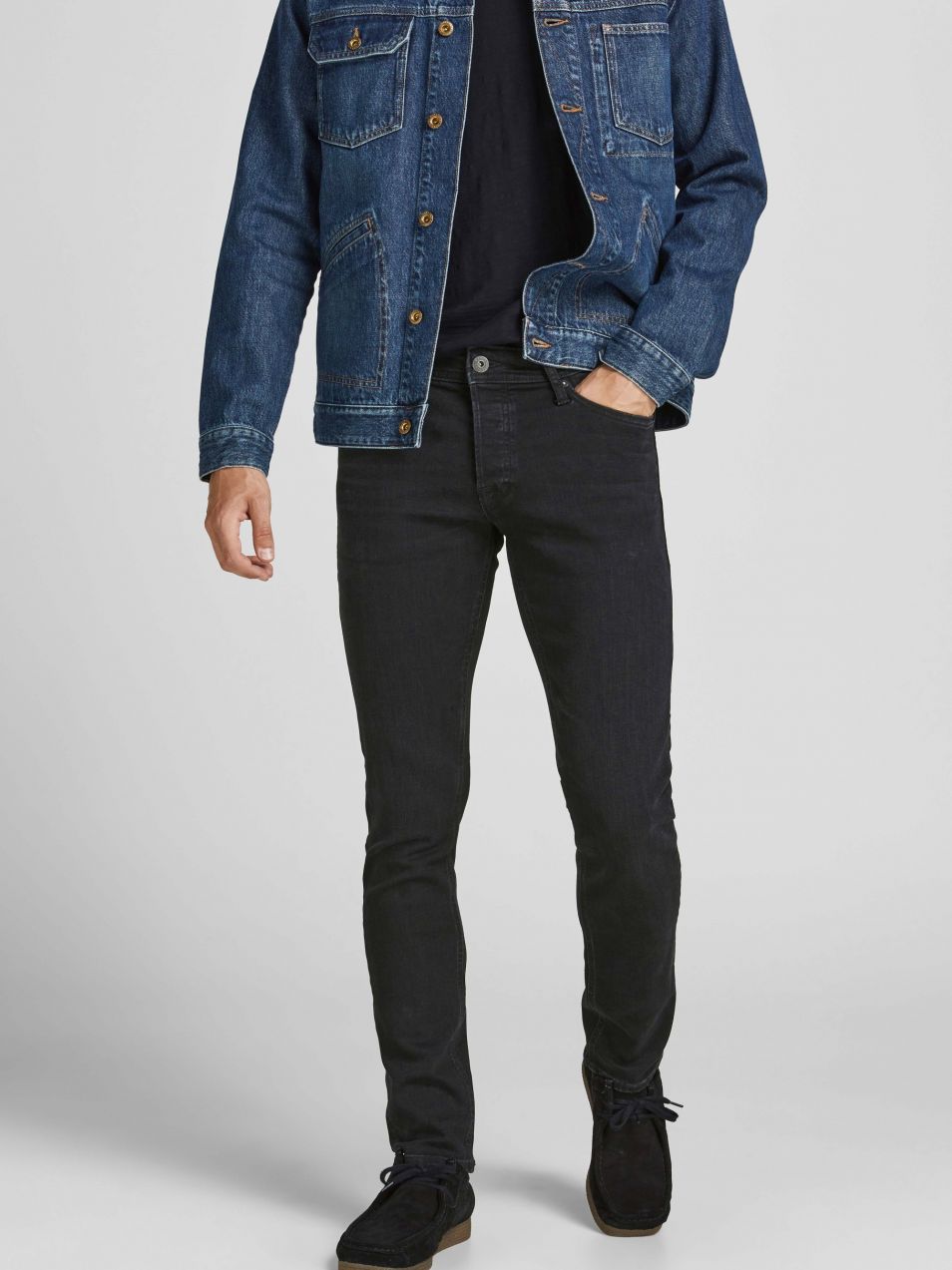 Čierne slim fit rifle Jack & Jones Glenn