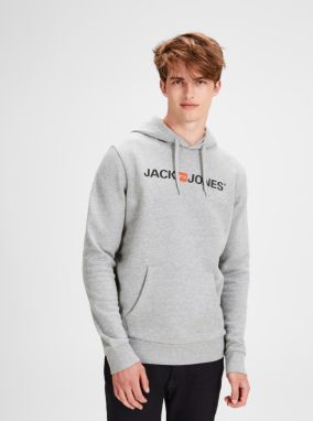 Sivá melírovaná mikina s potlačou a kapucňou Jack & Jones