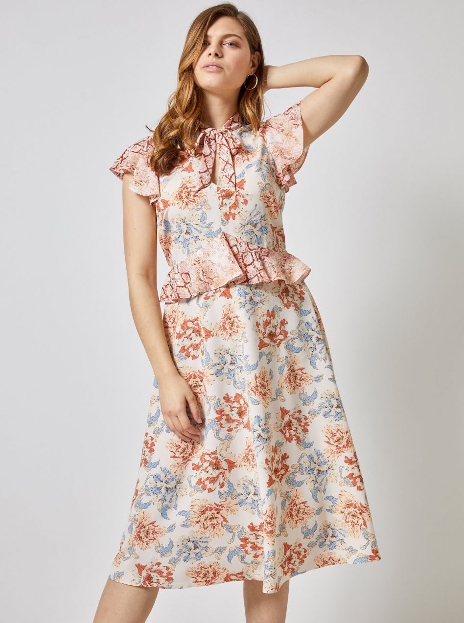 Krémové kvetované midišaty Dorothy Perkins