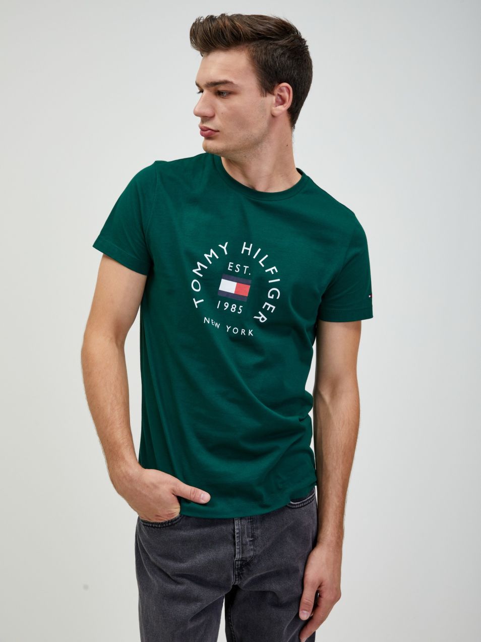 Tričká s krátkym rukávom pre mužov Tommy Hilfiger - tmavozelená