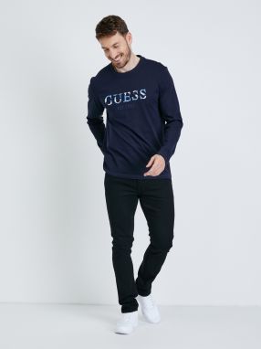 Tričká s dlhým rukávom pre mužov Guess - tmavomodrá