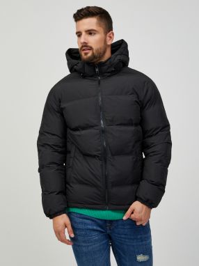 Čierna prešívaná zimná bunda s kapucňou Jack & Jones Seamless