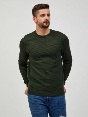 Tmavozelený rebrovaný basic sveter Jack & Jones Otto