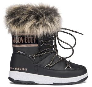 Moon Boot čierne zimní dievčenské topánky JR Girl Monaco Low WP Black/Cooper
