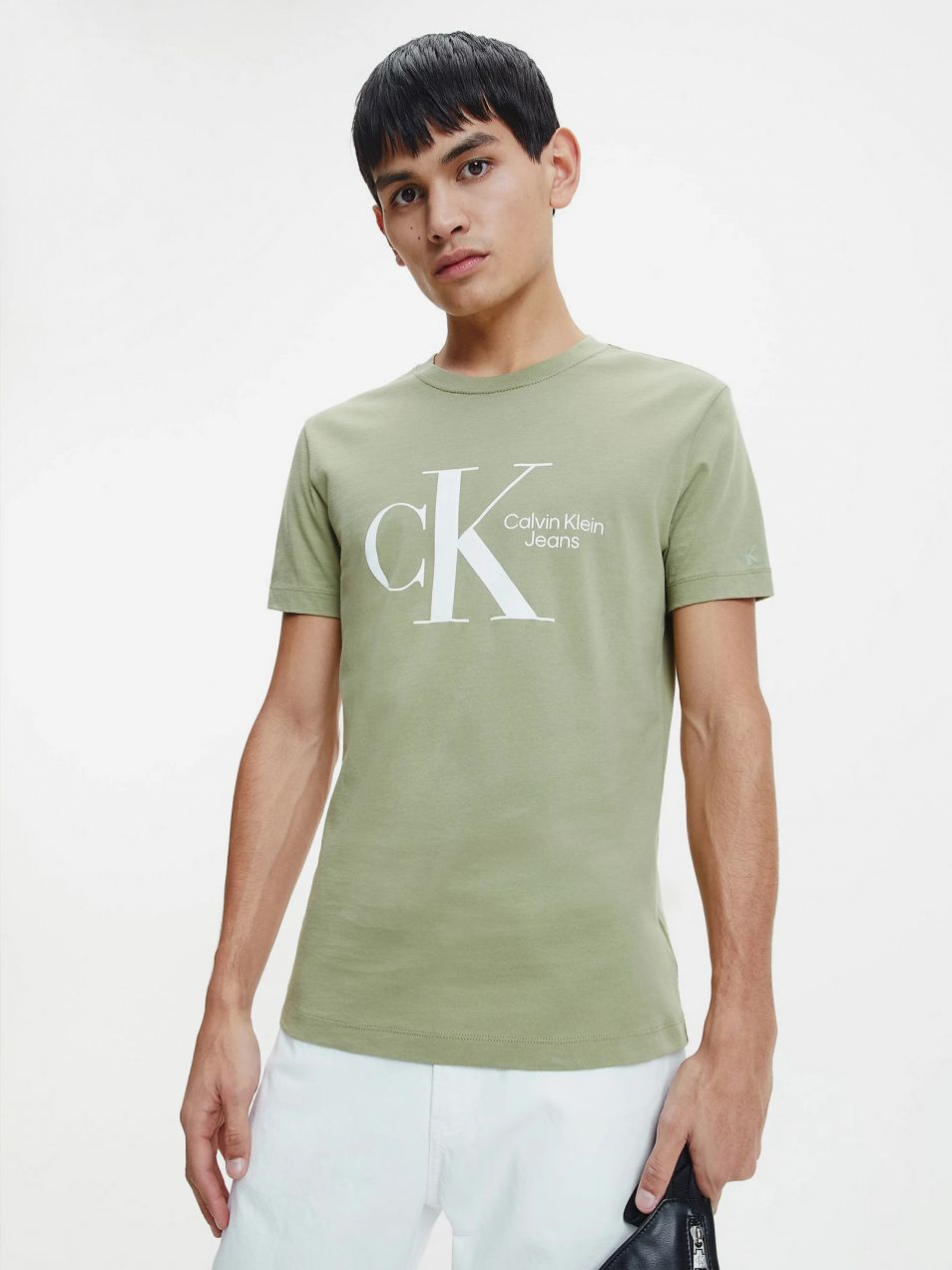 Kaki pánske tričko Calvin Klein