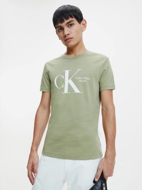 Kaki pánske tričko Calvin Klein