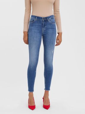 Modré skinny fit džínsy s vyšívaným efektom VERO MODA Peach