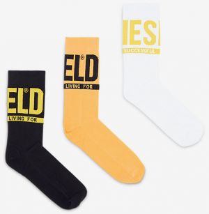 Sada troch párov ponožiek v bielej, žltej a čiernej farbe Diesel