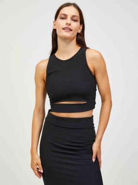 Čierny crop top s priestrihom Pieces Sara