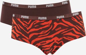 Puma Printed AOP Hipster 2P Balená sada dvoch dámskych nohavičiek v hnedej a červenej farbe