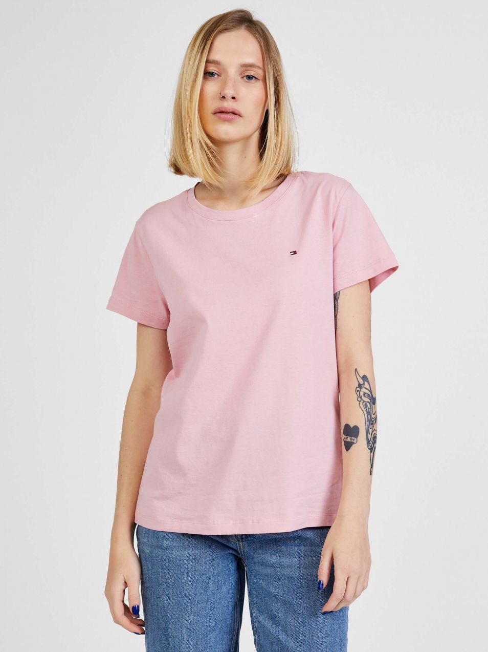 Svetloružové dámske tričko Tommy Hilfiger New Crew Neck