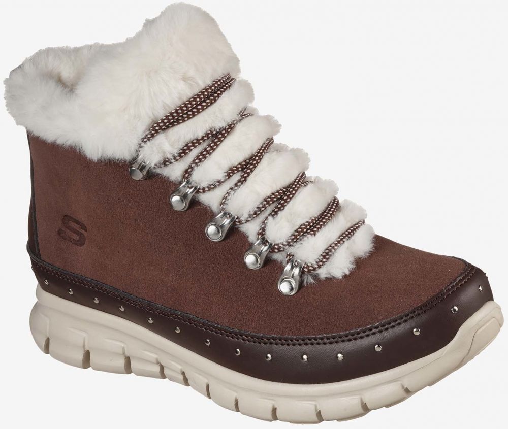 Hnedé dámske zimné topánky v semišovej úprave Skechers