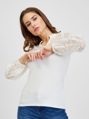 Tričká s dlhým rukávom pre ženy ORSAY - krémová