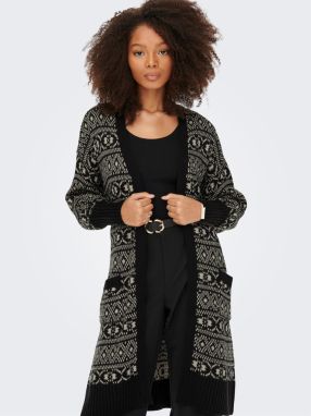 Čierny dámsky vzorovaný dlhý sveter s viazaním ONLY Sigrun