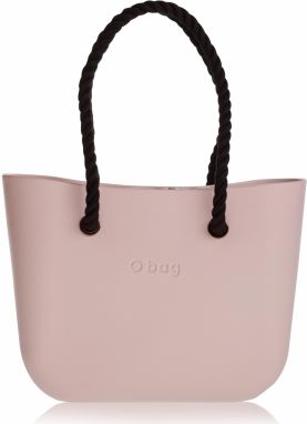 O bag MINI smoke pink s čiernou povrazovou rúčkou