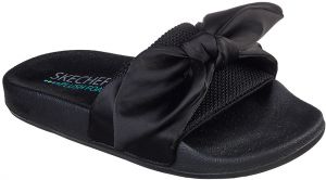 Skechers čierne šľapky Pop Ups s mašľou