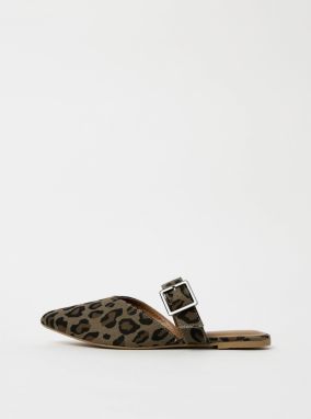 Khaki šľapky s leopardím vzorom Pieces Nua