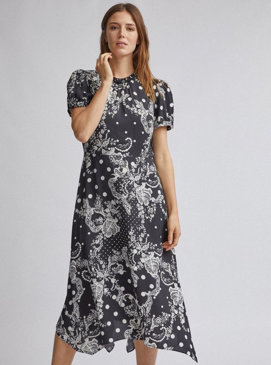 Bielo-čierne vzorované midišaty Dorothy Perkins