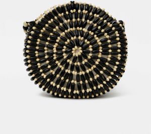 Čierno-béžová drevená crossbody kabelka Pieces Nea galéria