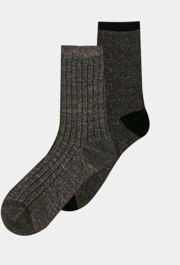 Sada dvoch párov tmavo šedých vzorovaných ponožiek ONLY Coffee