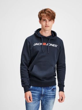 Tmavomodrá mikina s potlačou a kapucňou Jack & Jones Corp