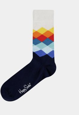 Bielo-modré unisex ponožky s farebnými kockami Happy Socks Faded Diamond galéria