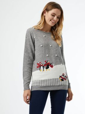 Šedý sveter s vianočným motívom Dorothy Perkins