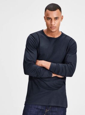 Tmavomodré basic tričko s dlhým rukávom Jack & Jones Basic