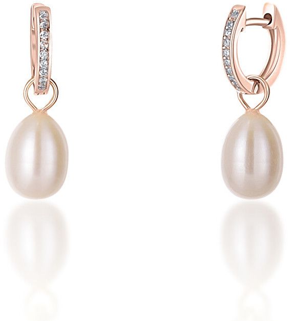 JwL Luxury Pearls Bronzové kruhové náušnice á la vojvodkyňa Kate s pravou perlou a zirkónmi 3v1 JL0687