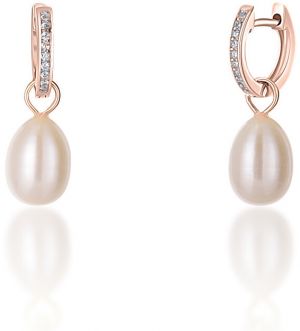 JwL Luxury Pearls Bronzové kruhové náušnice á la vojvodkyňa Kate s pravou perlou a zirkónmi 3v1 JL0687