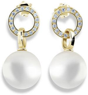 Cutie Jewellery Pôvabné perlové náušnice zo žltého zlata so zirkónmi Z6411-3123-10-X-1