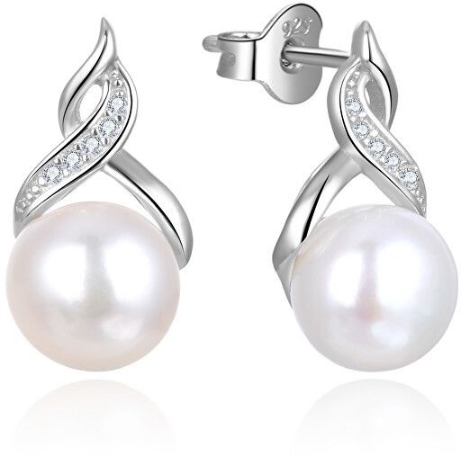 Beneto Luxusné perlové náušnice so zirkónmi AGUP2616P-WHITE