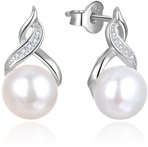 Beneto Luxusné perlové náušnice so zirkónmi AGUP2616P-WHITE
