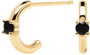 PDPAOLA Minimalistické pozlátené náušnice zo striebra Black Solitary Gold AR01-335-U