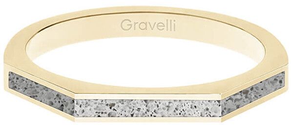 Gravelli Oceľový prsteň s betónom Three Side zlatá / šedá GJRWYGG123 50 mm