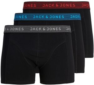 Jack&Jones 3 PACK - pánske boxerky JACWAISTBAND 12127816 Asphalt Hawaian ocean & Fiery red M